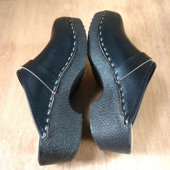 Skane Toffeln Black Leather Clogs Made in Sweden - Picture 6 of 7